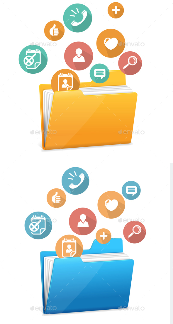 File Folder Icon and Flat Icons. Vector