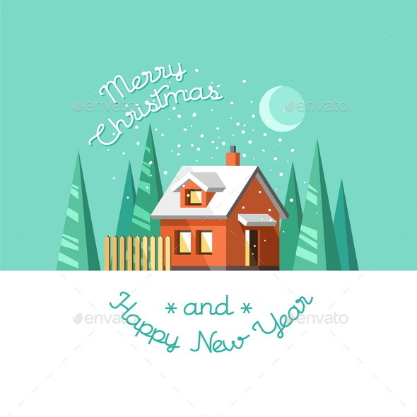 Christmas Greeting Card Winter House