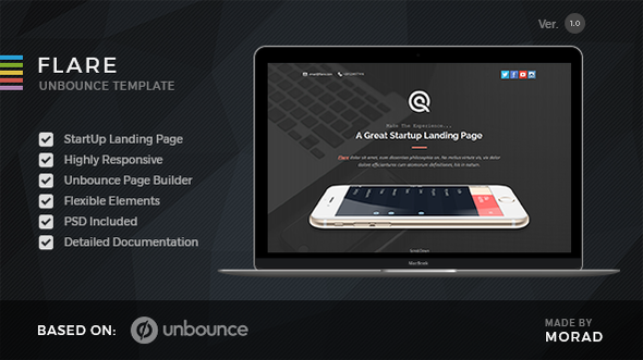 Flare - Unbounce Startup Landing Page