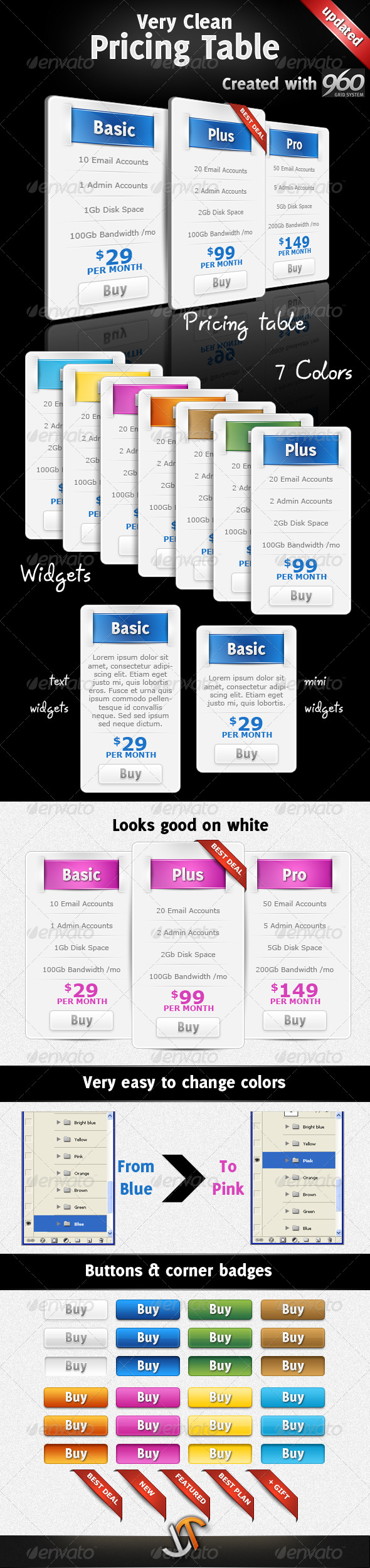 Very Clean Pricing Table with Widgets and 7 Colors Very Clean Pricing Table with Widgets and 7 Colors