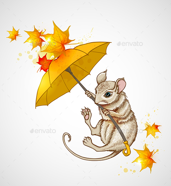 Mouse Flying Under the Umbrella