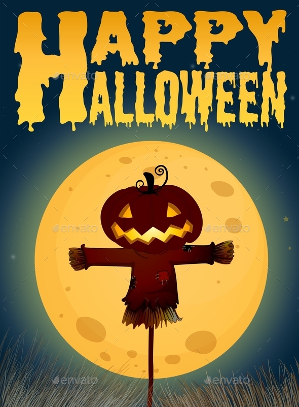 Halloween Theme with Scarecrow on Fullmoon