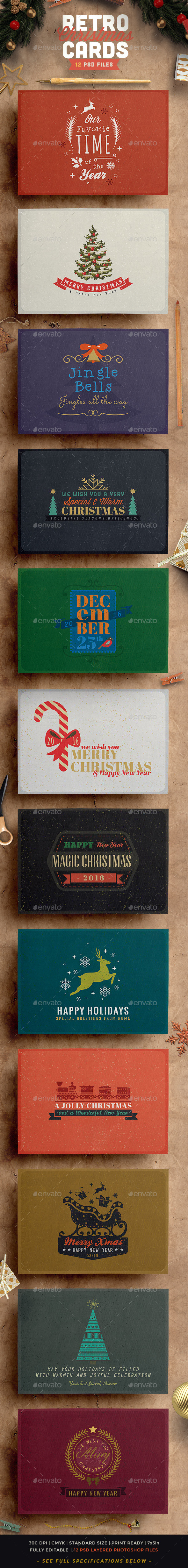 Retro Vintage Christmas Card Pack