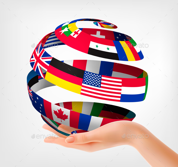 Flags Of The World On A Globe Held In Hand Vector