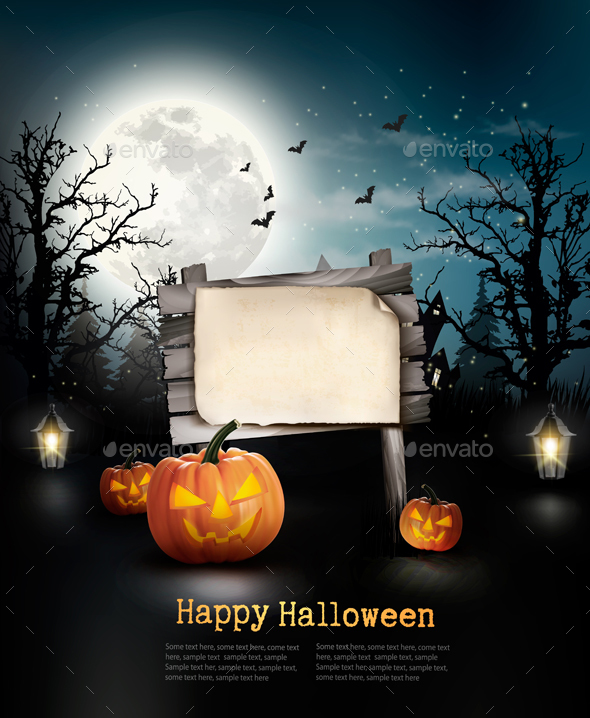 Scary Halloween Background With A Wooden Sign