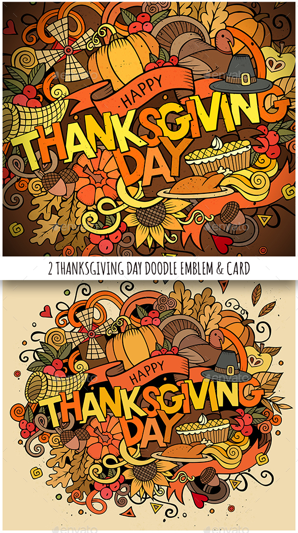 Happy Thanksgiving Doodles Illustration u0026 Card