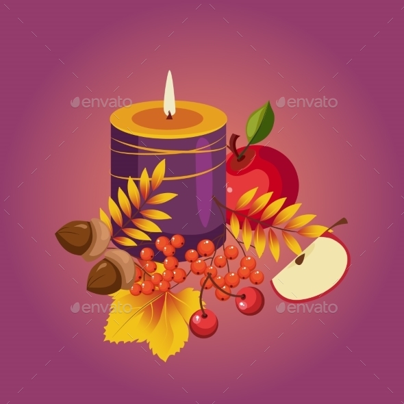 Thanksgiving Autumn Illustration With Candle