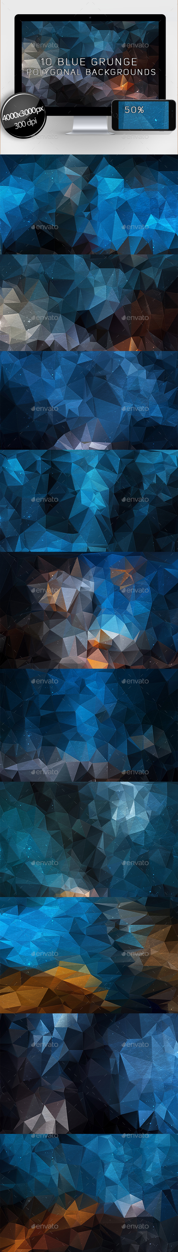 10 Blue Grunge Polygonal Backgrounds