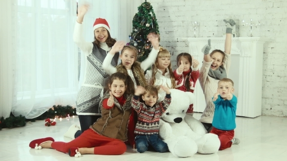 Group Of Childrens On The Background Of Christmas