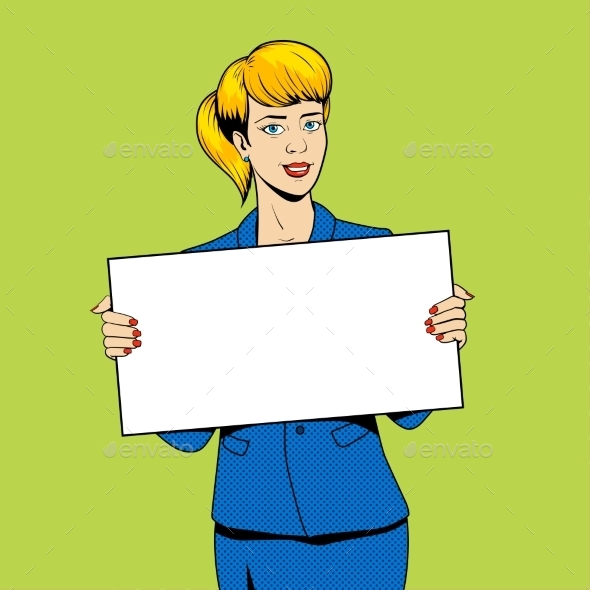 Young Woman Holding a Sign Pop Art Vector