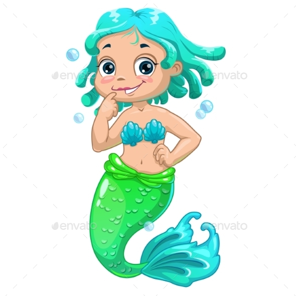 Cartoon Mermaid Blue Hair