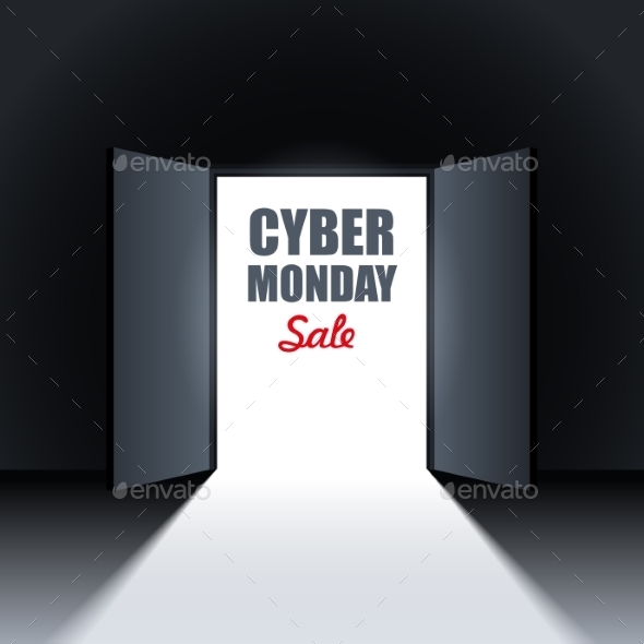 Cyber Monday Sale Background With Open Doors