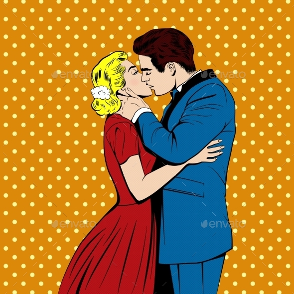 Vector Kissing Couple In The Pop Art Comics Style