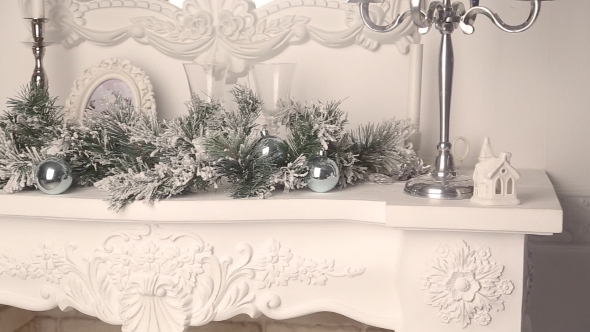 Christmas Decoration White Fireplace