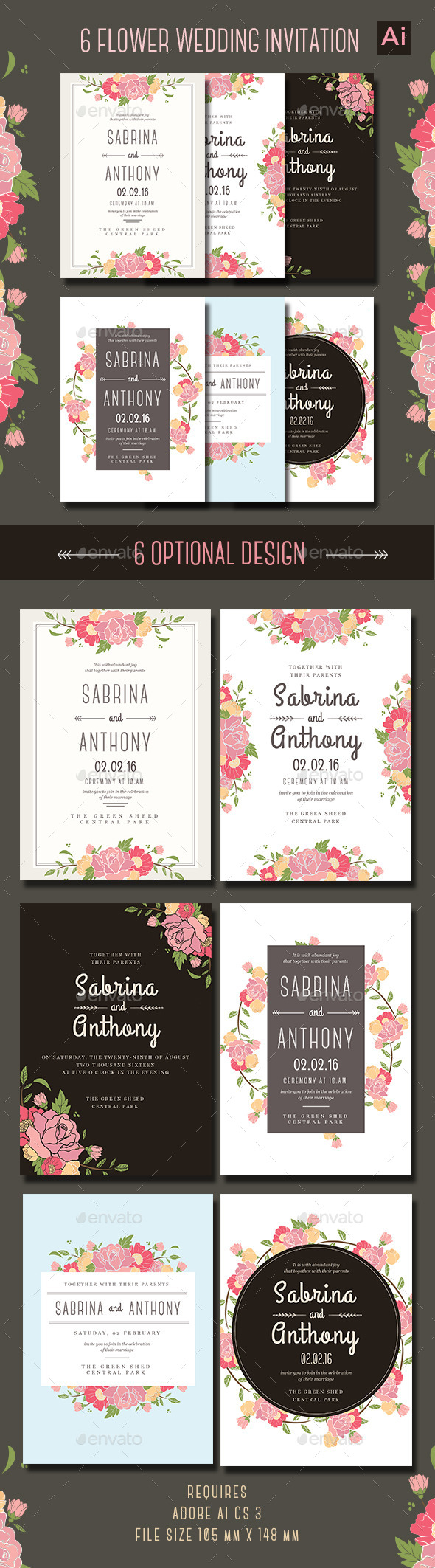 6 Floral Wedding Invitation