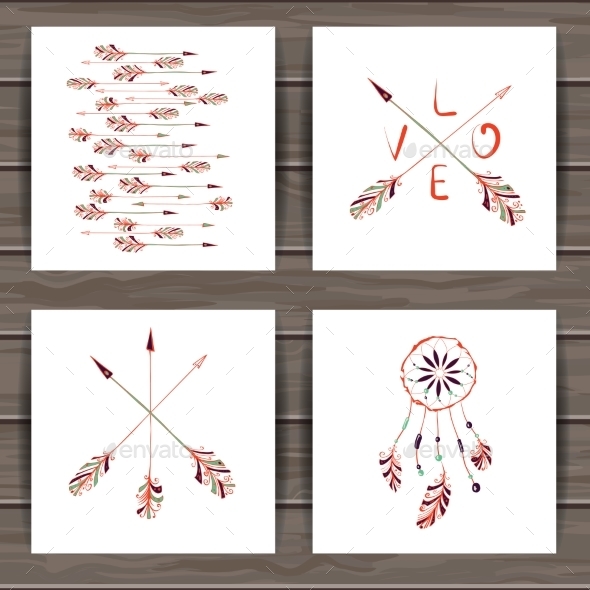 Valentines Day Cards With Dream Catcher And Arrows