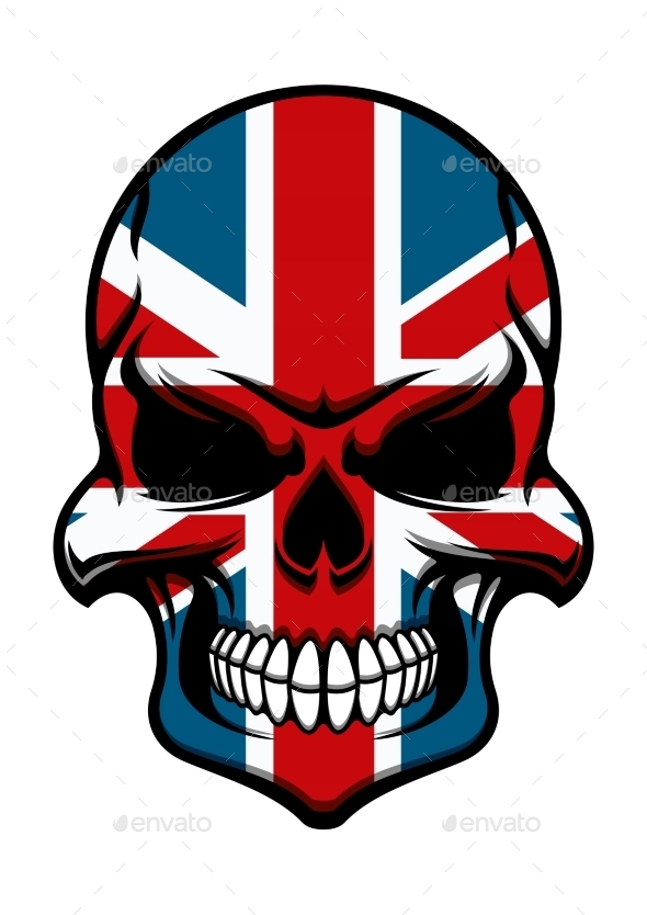Skull Tattoo With United Kingdom Flag Pattern