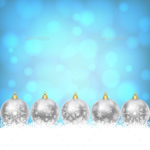 Christmas Balls On Shiny Blue Background