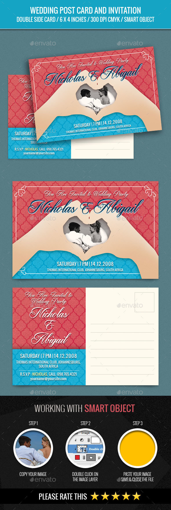 Wedding Invitation Post Card Template