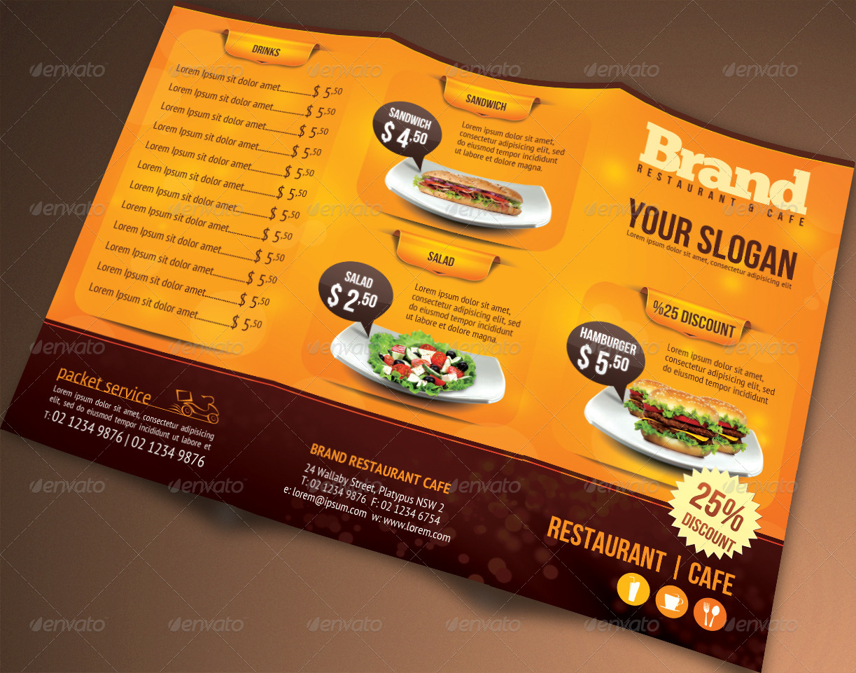 Trifold Brochure Restaurant Cafe Menu PSD Template by 