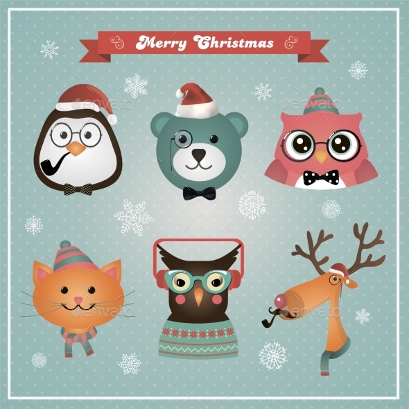 Cute Christmas Fashion Hipster Animals And Pets