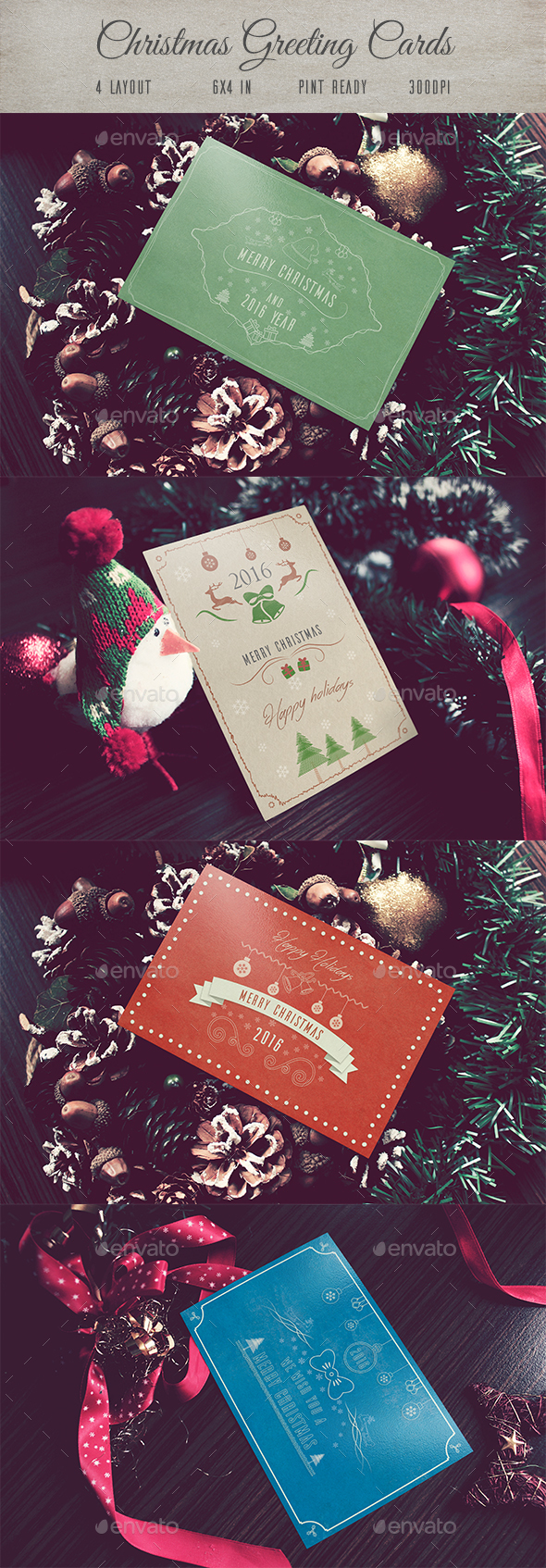 4 Christmas Greeting Cards