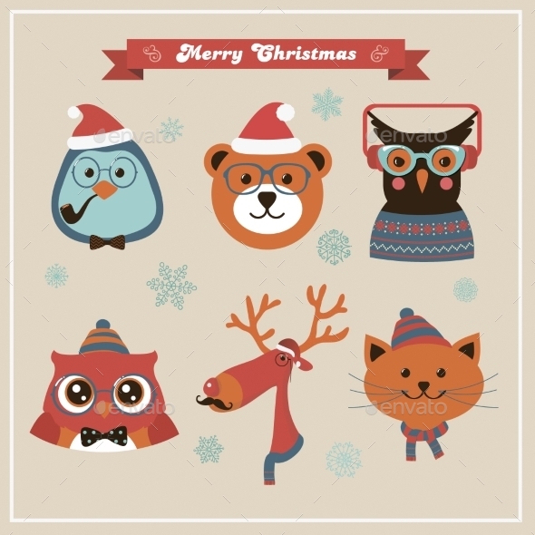 Cute Christmas Fashion Hipster Animals And Pets