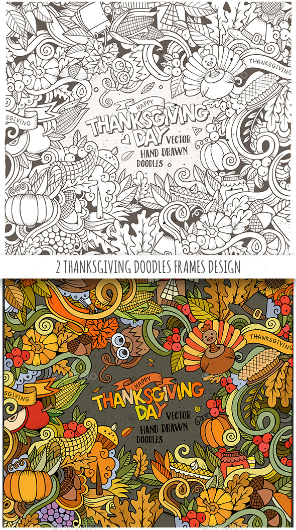 2 Happy Thanksgiving Doodles Frames