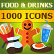 1000 Food & Drinks Flat Vector Icons Set