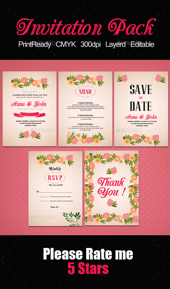 Pink Invitation Pack Templates