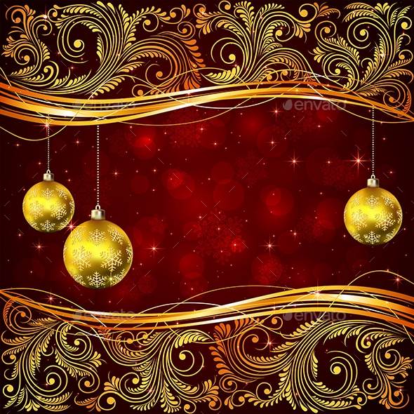 Christmas Balls and Golden Floral Elements