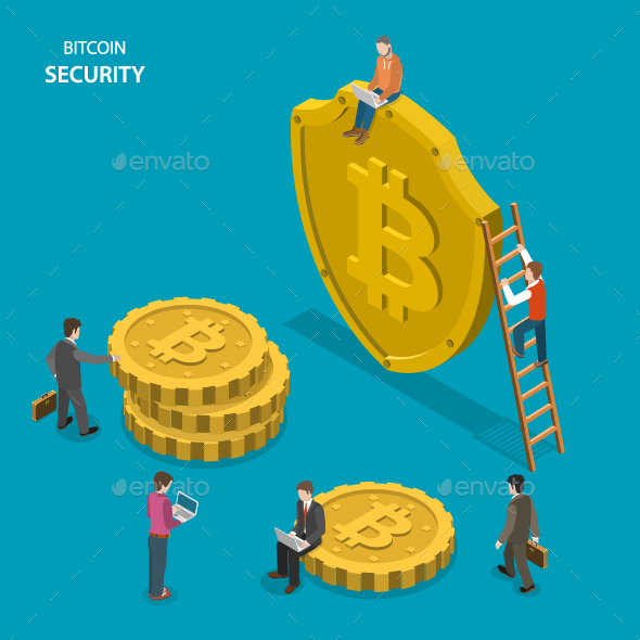 Bitcoin Security Isometric Flat Vector Concept.