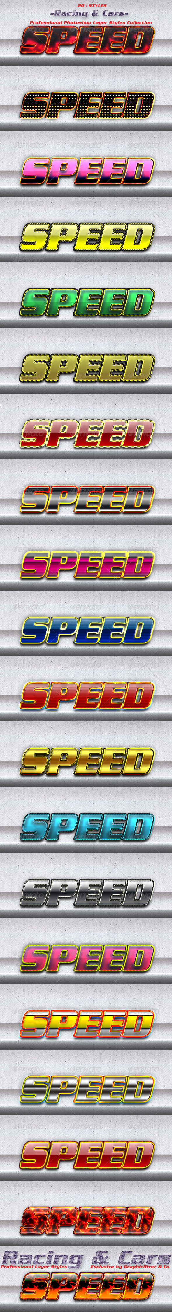 20 Game Photoshop Layer Styles | Racing & Cars - Text Effects Styles