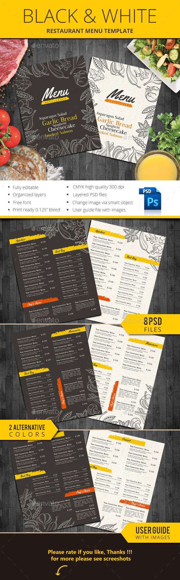 Black & White Restaurant Menu