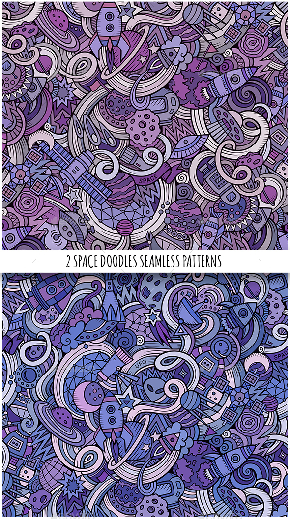 2 Space Doodles Seamless Patterns