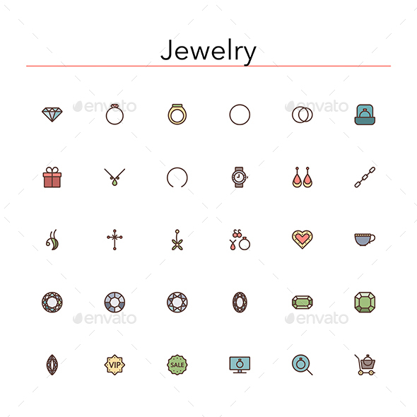 Graphicriver Jewelry Colored Line Icons 14023082
