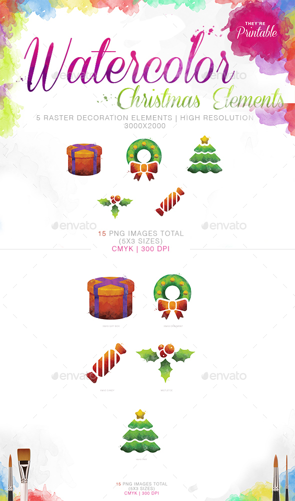 Watercolor Christmas Decoration Elements