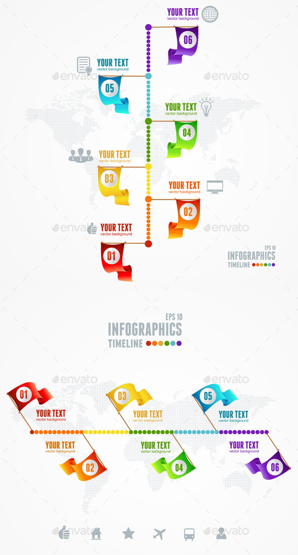 Timeline Infographic. Map and Flag Pin. Vector