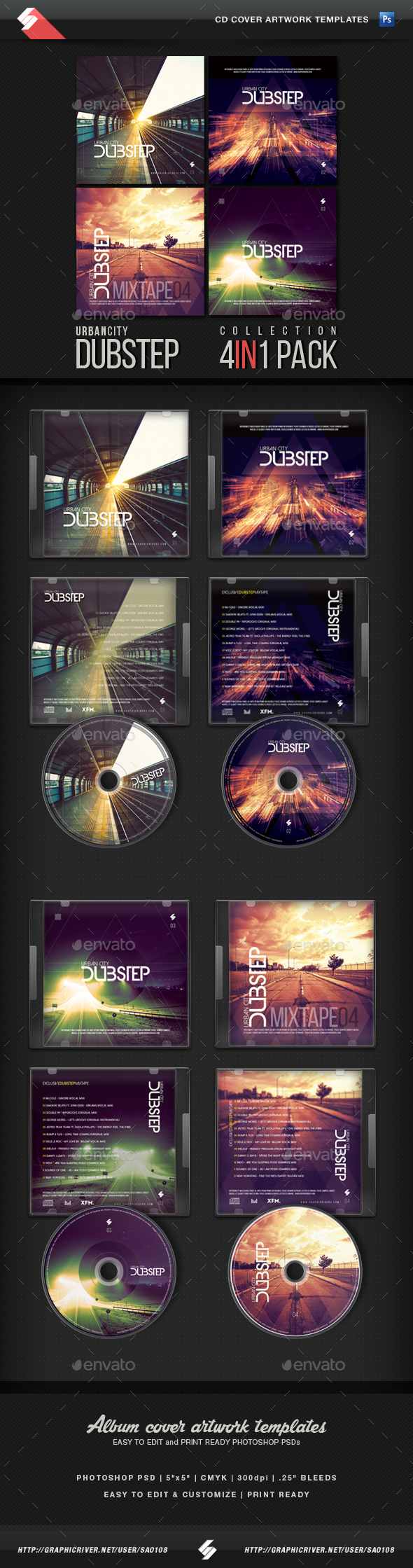 Graphicriver Urban City Dubstep - CD Cover Templates Bundle 14067135