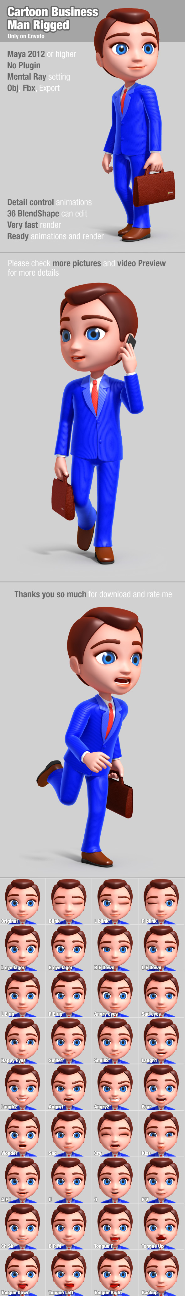 Cartoon Business Man rigged - 3DOcean Item for Sale