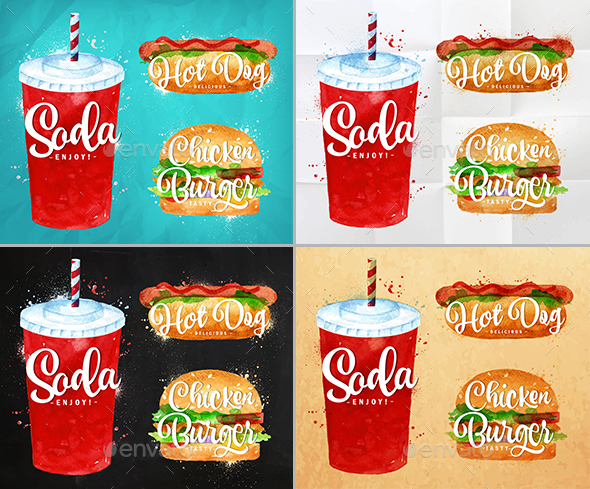 Graphicriver Watercolor Fast Food Elements 14119265