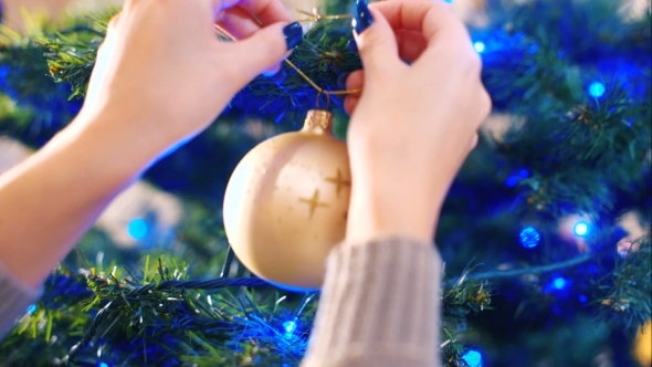 Decoration Of The Christmas Tree With Balls