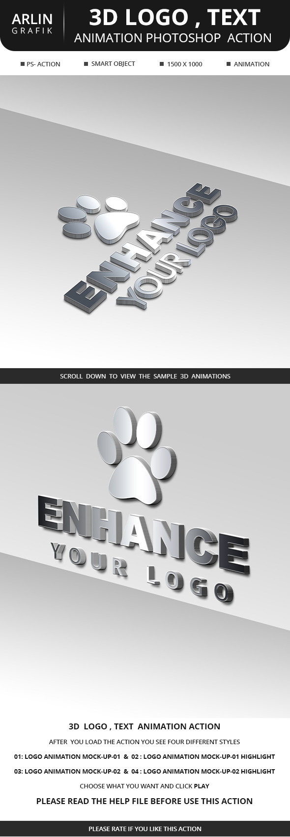 3D Logo , animation  photoshop Action