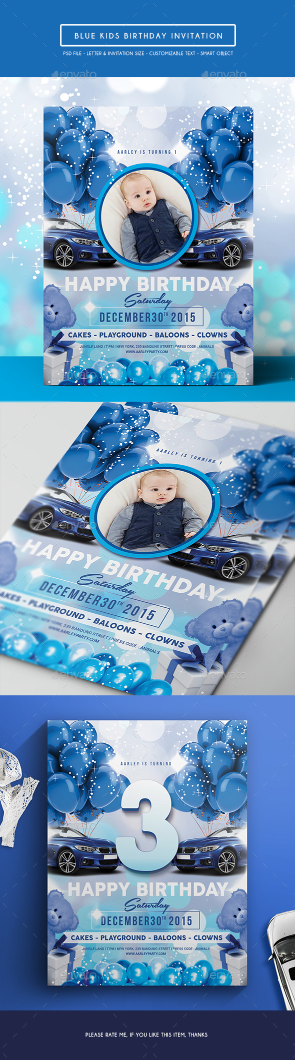 Blue Kids Birthday Invitation