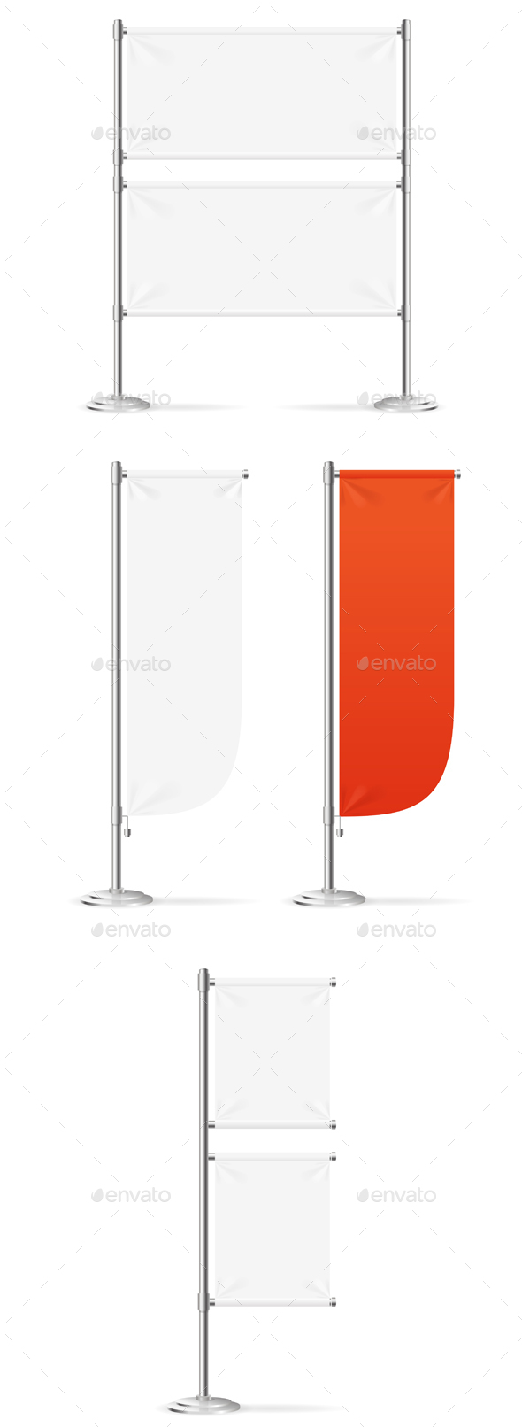 Blank Banner Flag Red and White Set