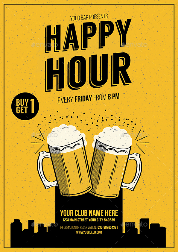 Happy Hour beer promotion flyer by Guuver | GraphicRiver