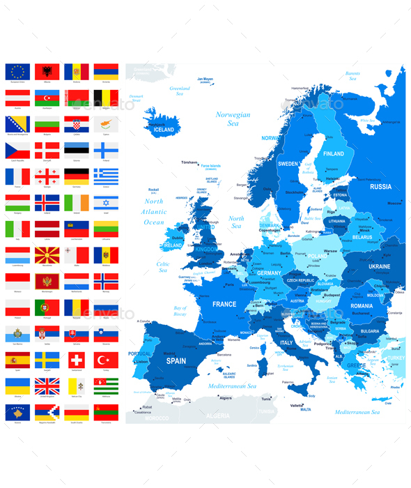 Map and Flags of Europe