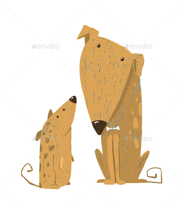 Two Cartoon Brown Dog Parent and Kid