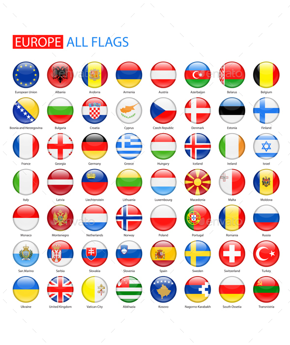 Glossy Round Flags of Europe