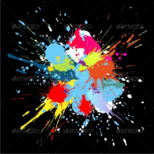 Colourful bright ink splat design at black Colourful bright ink splat design at black